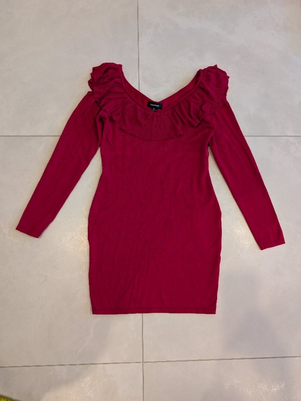 Heartbeat Red Cold Shoulder Ruffle Wide Scoop Neck Sweater Dress L
